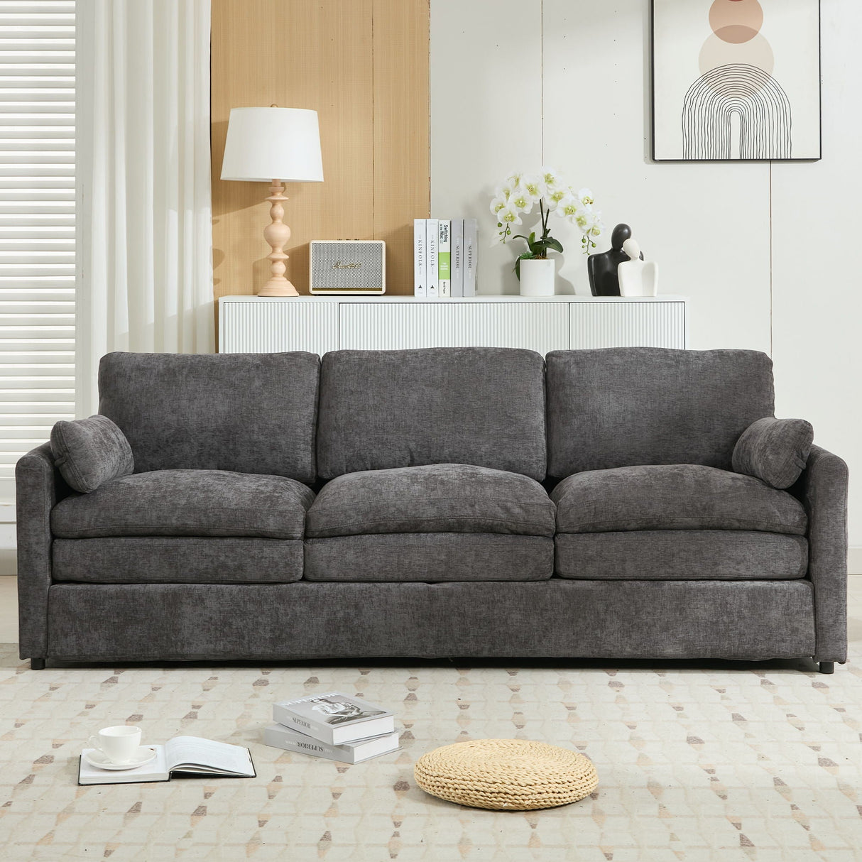 Cozy Upholstered 3 Seater Sofa With Double Cushion