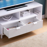 Modern 60" TV Stand with Two Shelves and Two Drawers - White