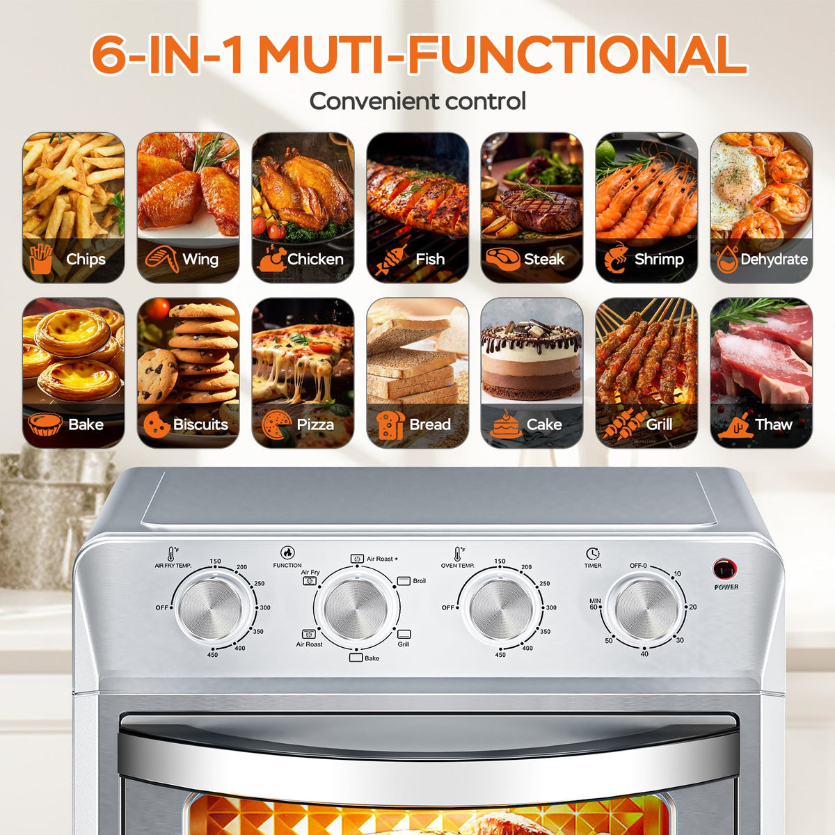 Plum Chef Air Fryer Oven 27.5QT - 6-in-1 Countertop Oven
