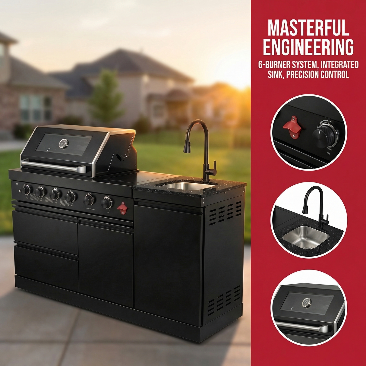 65.4-Inch Deluxe Stainless Steel Propane Gas Outdoor Kitchen Grill