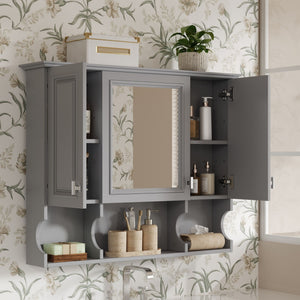 Wall Mounted Bathroom Medicine Wall Cabinet With Mirror & Open Shelves