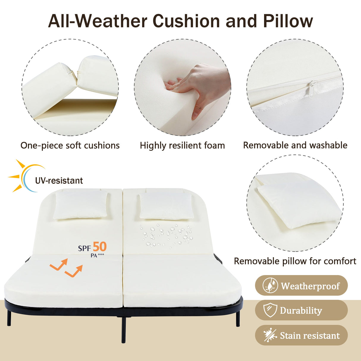 TREXM Outdoor Daybed with Adjustable Backrest