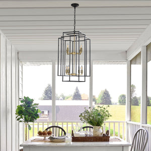 18' Modern 8-Light Black Gold Geometric Pendant Chandelier