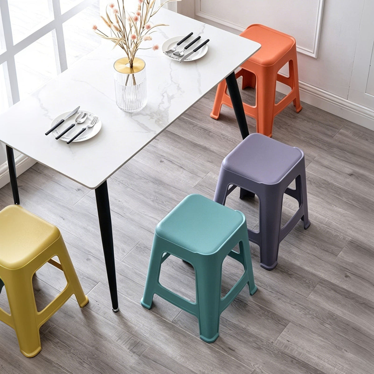 Colorful Stackable Classroom Stools, 5 Pack, Lightweight Plastic - Multicolor