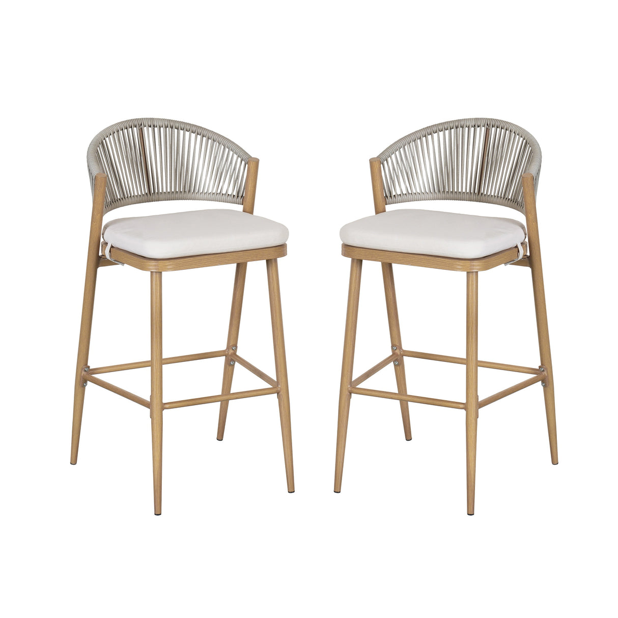 Outdoor 30.25' Bar Height Aluminum Frame Counter Stools with Scallop-shaped Backrest & Water-resistant CushionsSet of 2Maple Finish