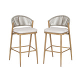 Outdoor 30.25' Bar Height Aluminum Frame Counter Stools with Scallop-shaped Backrest & Water-resistant CushionsSet of 2Maple Finish