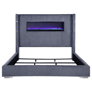 Tisdall Upholstered Eastern King Flame Visualizer Bed Grey
