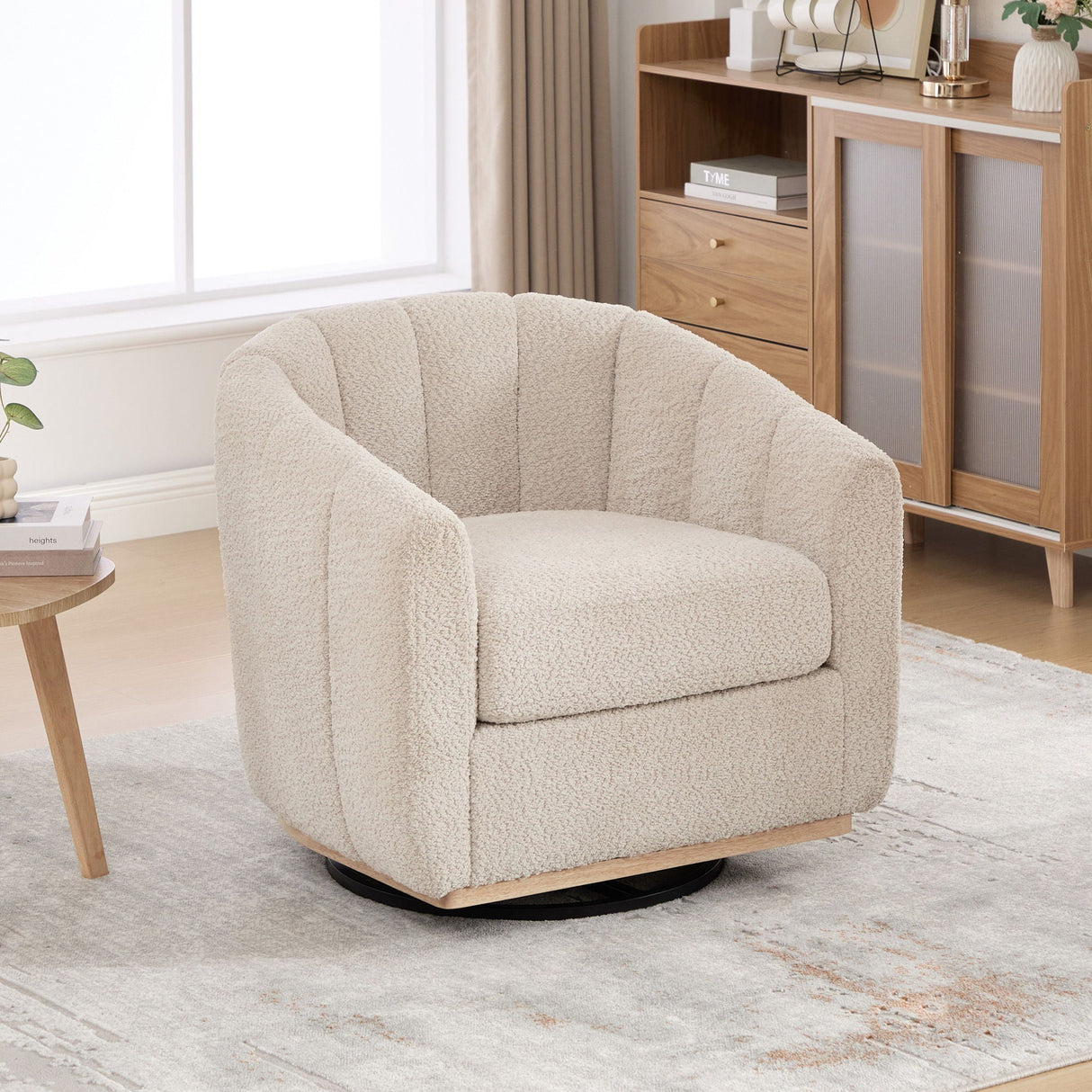 Swivel Upholstered Barrel Chair with Metal Base