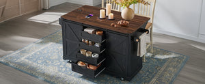 K&K 72" Farmhouse Kitchen Island with Fridge Storage Space & Power Outlet