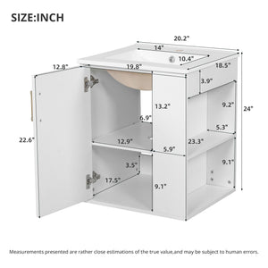 Wall Mounted Bathroom Cabinet with Side Shelf and Sink - White