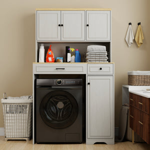 Over The Washer, Dryer And Robot Vacuum Storage Cabinet - Antique