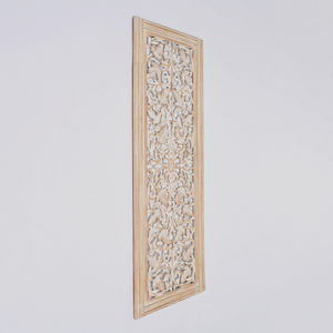 20” x 63” Hand-Carved Wooden Wall Panel – Rustic Antique Mandala Design