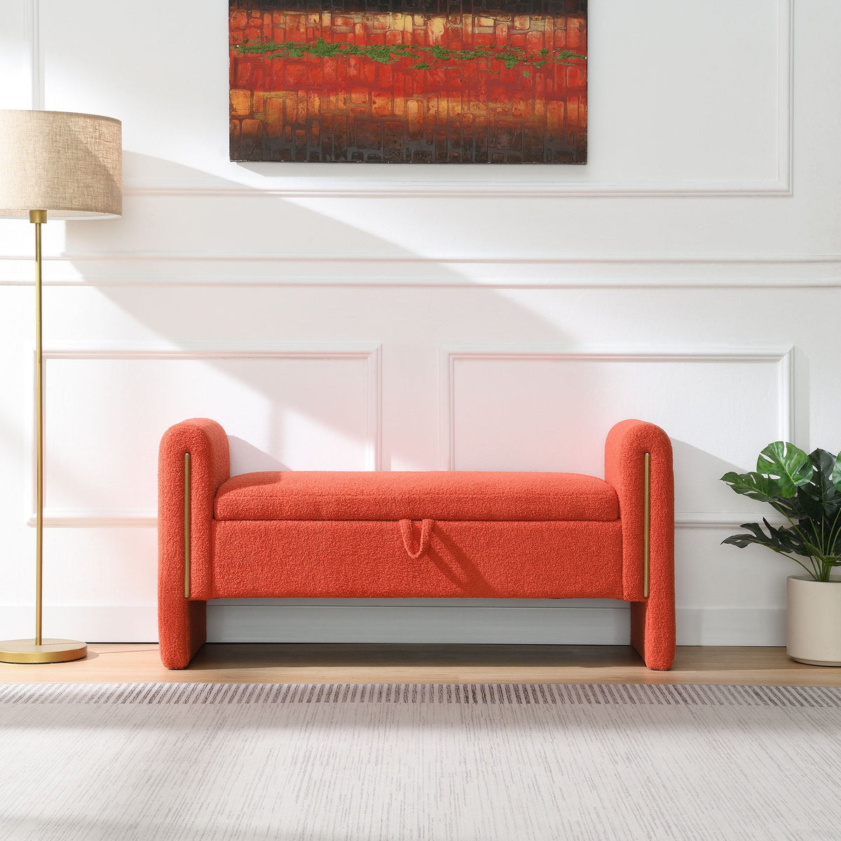 Modern Teddy Upholstered Large Bed End Bench With Arms And Storage