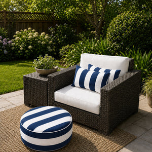4 Pack Outdoor Lumbar Pillow Covers - Navy Blue/White Striped