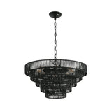 24' Rustic 5-Tier Black Hemp Rope Pendant Light Chandelier