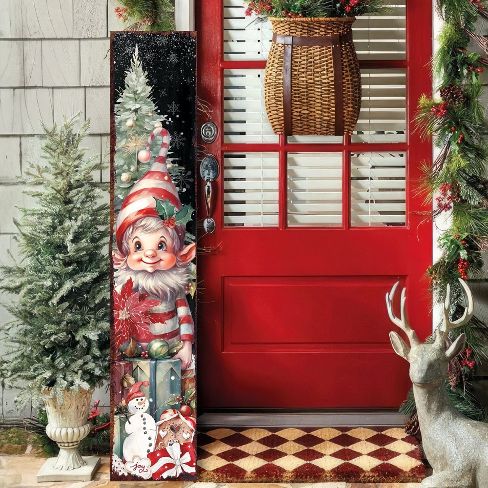 48in Elf Christmas Porch Sign - Front Porch Christmas Welcome Sign, Vintage Christmas Decoration, Modern Farmhouse Entryway Board - Tuesday Morning - Wall Signs