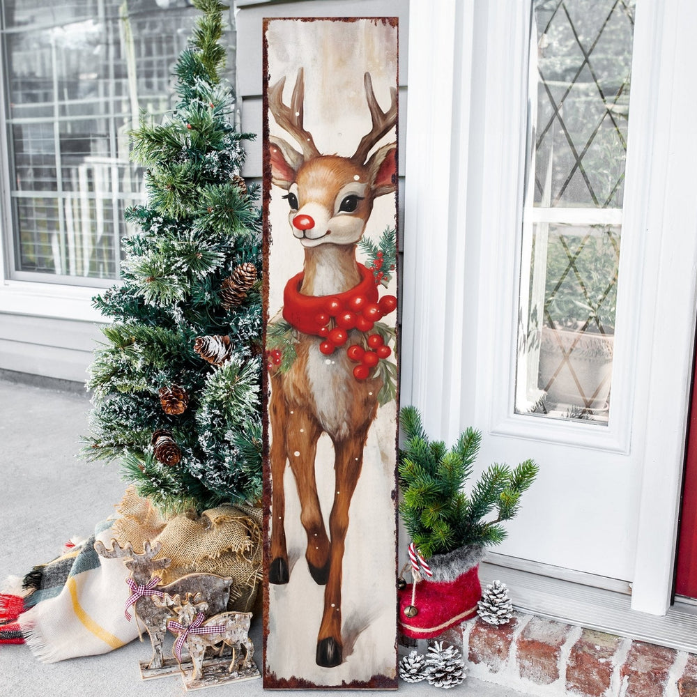 48in Rudolph Christmas Sign - Vintage Holiday Decor, Christmas Porch Decor, Vintage Reindeer Sign, Outdoor Holiday Christmas Decor - Tuesday Morning - Wall Signs