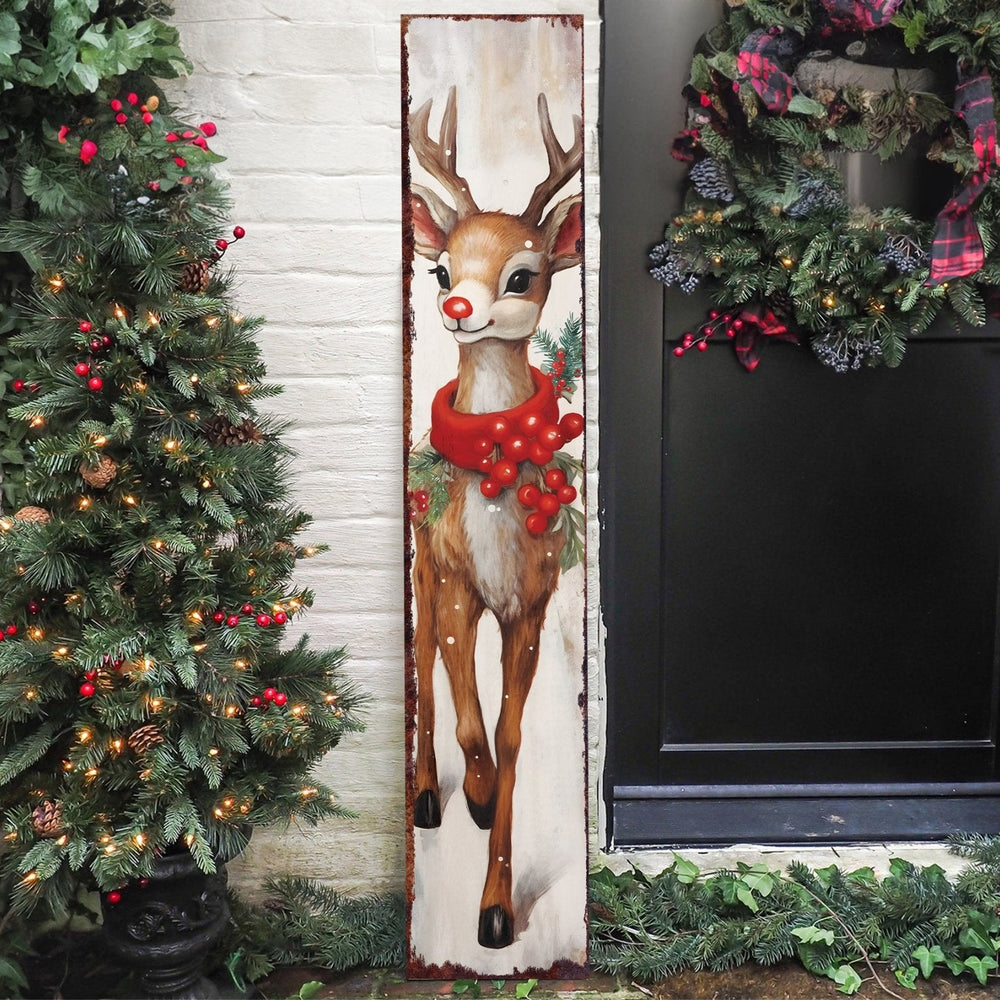 48in Rudolph Christmas Sign - Vintage Holiday Decor, Christmas Porch Decor, Vintage Reindeer Sign, Outdoor Holiday Christmas Decor - Tuesday Morning - Wall Signs