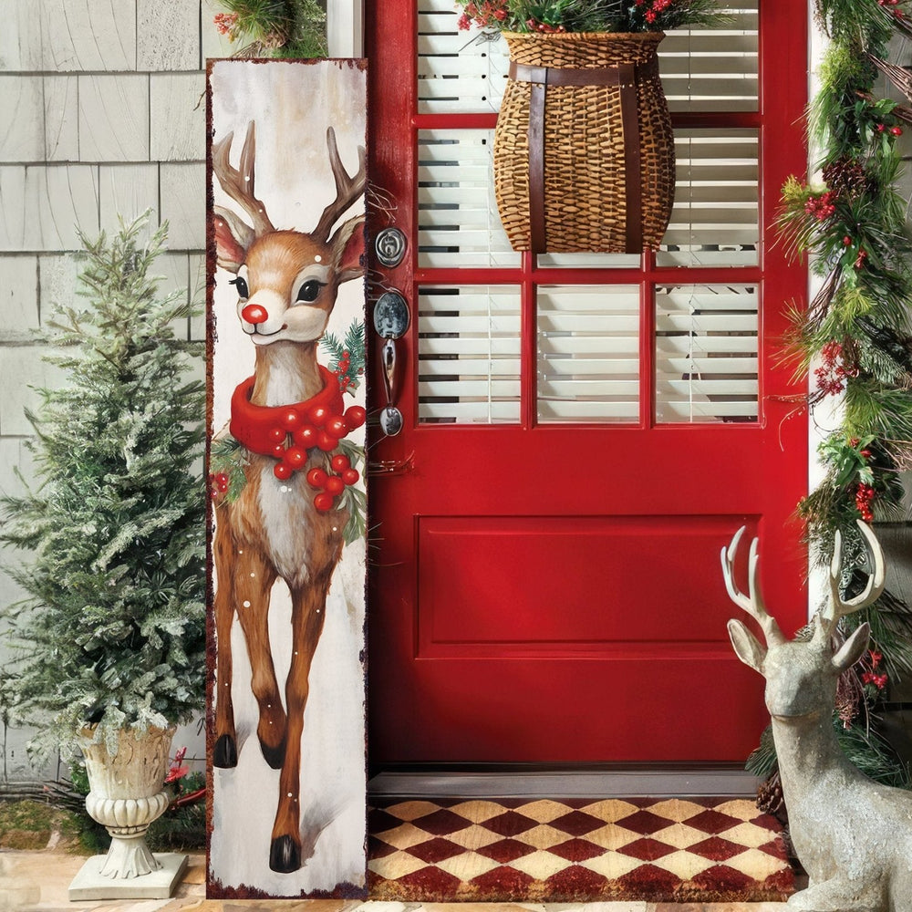 48in Rudolph Christmas Sign - Vintage Holiday Decor, Christmas Porch Decor, Vintage Reindeer Sign, Outdoor Holiday Christmas Decor - Tuesday Morning - Wall Signs