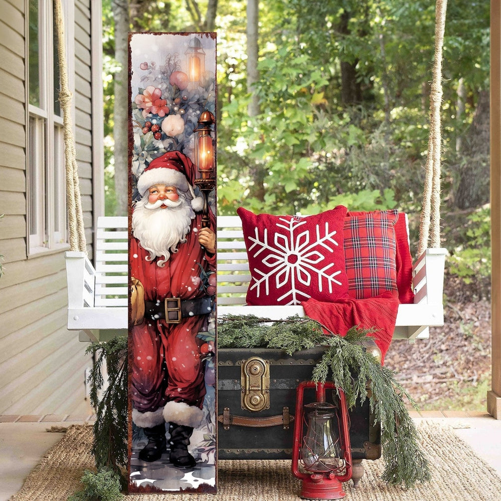 48in Santa Christmas Porch Sign - Front Porch Christmas Welcome Sign, Vintage Christmas Decoration, Modern Farmhouse Entryway Board - Tuesday Morning - Wall Signs