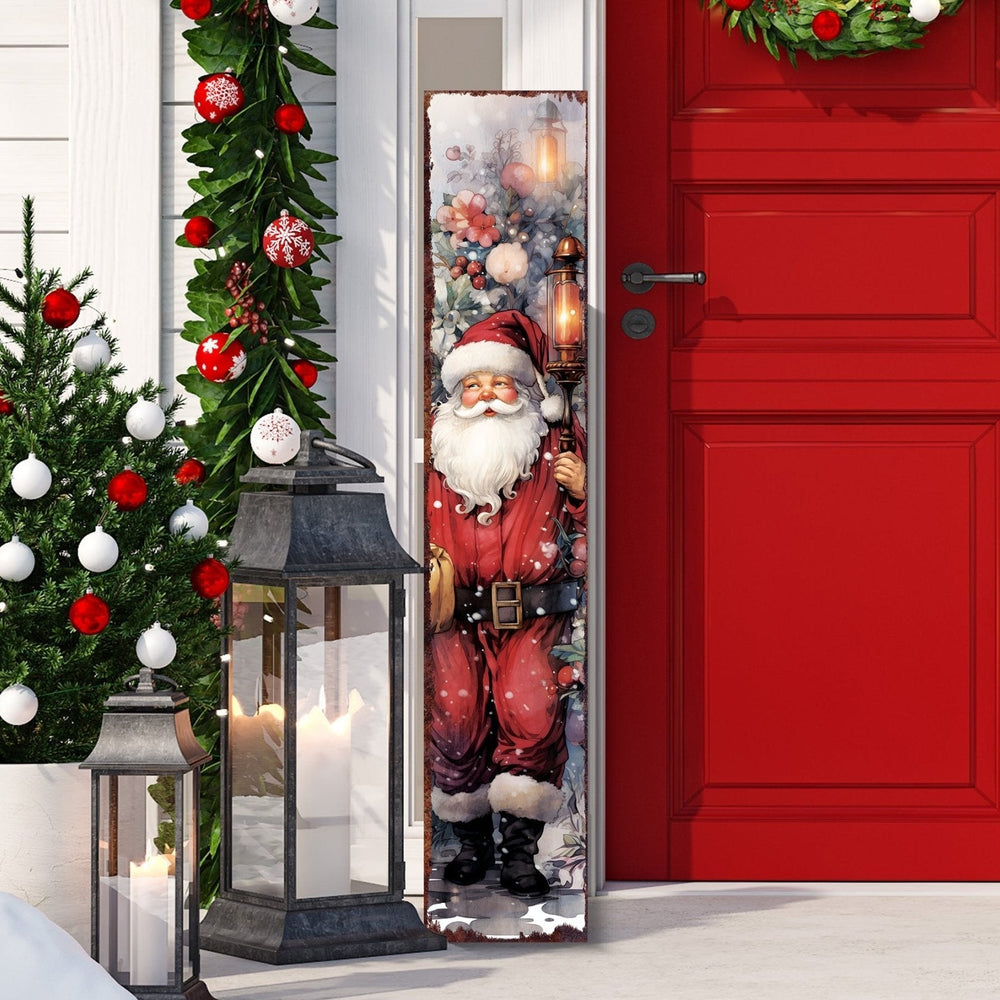 48in Santa Christmas Porch Sign - Front Porch Christmas Welcome Sign, Vintage Christmas Decoration, Modern Farmhouse Entryway Board - Tuesday Morning - Wall Signs