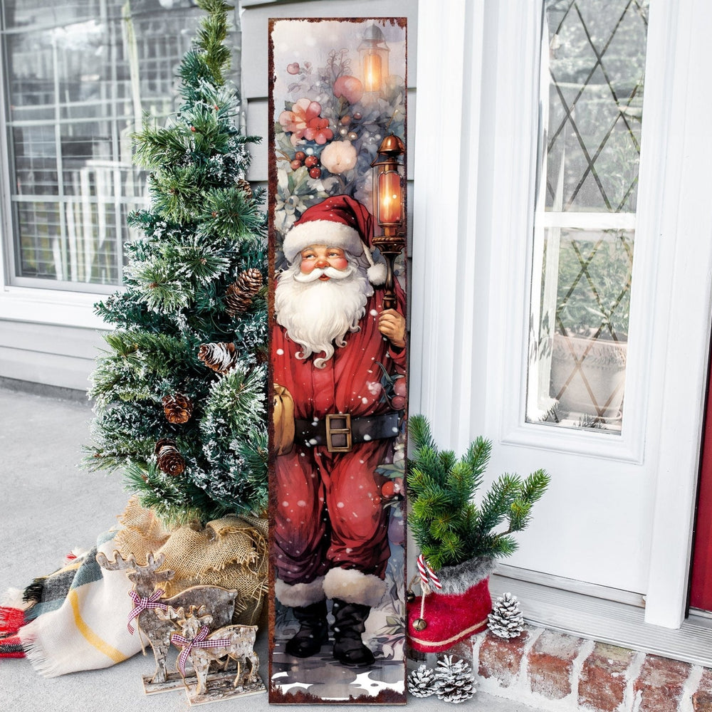 48in Santa Christmas Porch Sign - Front Porch Christmas Welcome Sign, Vintage Christmas Decoration, Modern Farmhouse Entryway Board - Tuesday Morning - Wall Signs