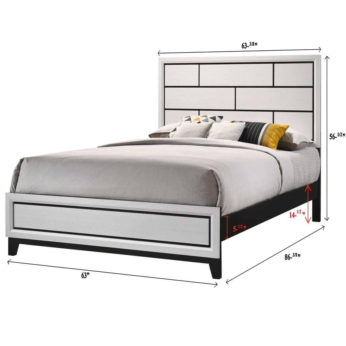 Contemporary Low Profile Bed With Geometric Headboard - White