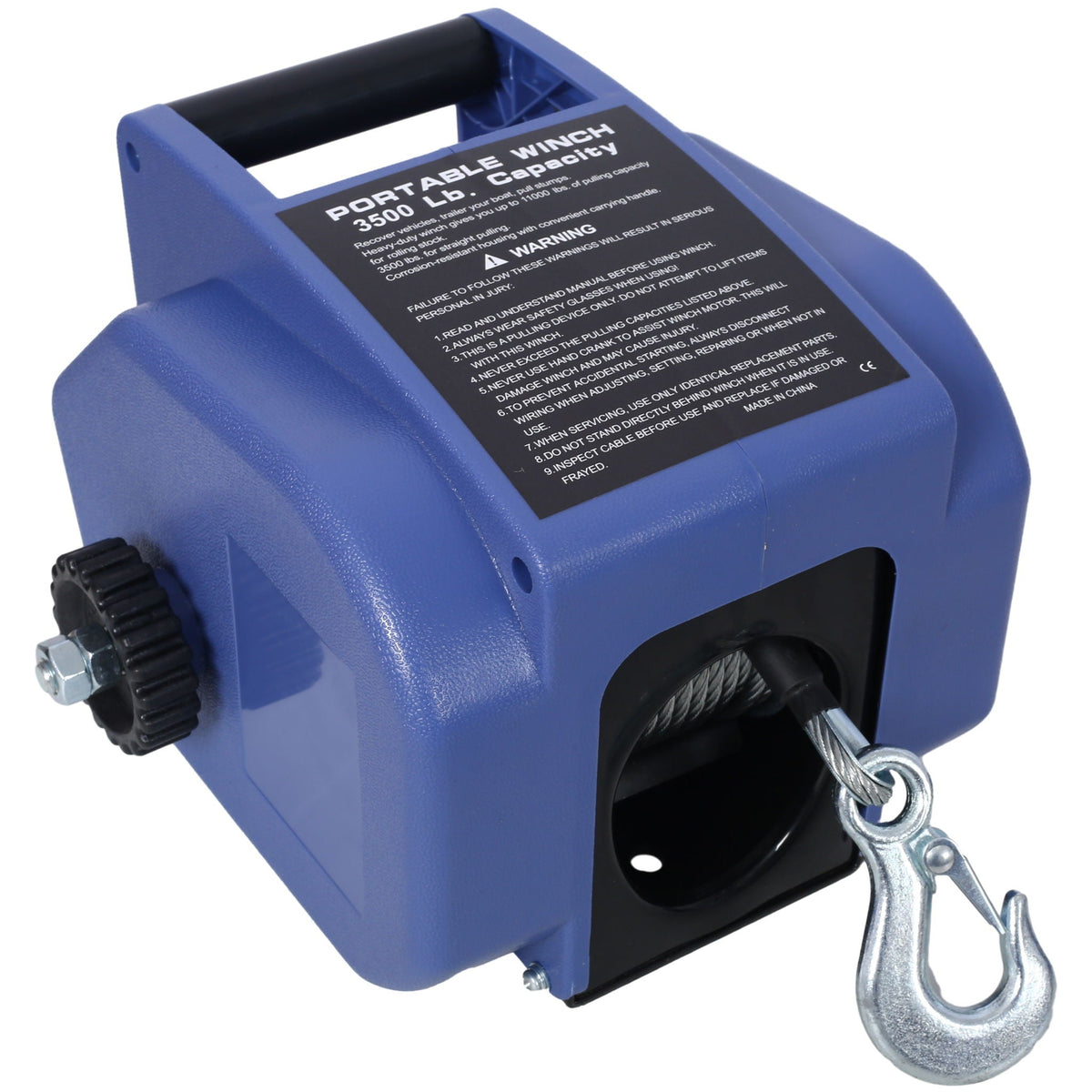Reversible Electric 12V Trailer Winch with Galvanized Wire Rope - Blue