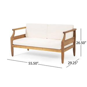 Alluvion Teak 4-Piece Wood Outdoor Patio Conversation Set with Cream Cushions
