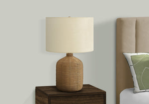 23'' Brown Rattan Table Lamp with Beige Shade