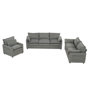 Modern Sofa Set With Double Layer Cushion And Side Storage Pockets