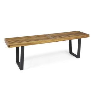 Intrinsic Outdoor Dining Bench with Slat Top - Acacia Wood & Iron