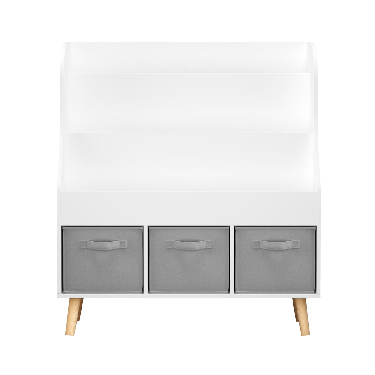 Bookshelf With 3 Storage Bins, Book Display Organizer, Front Facing Book Rack - White