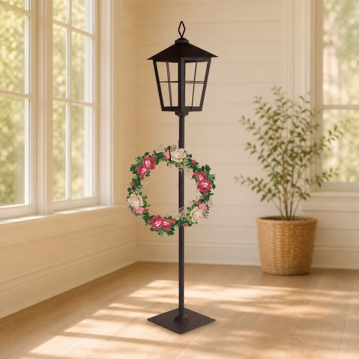 Metal Lantern Post with Wreath Holder 43.25"H