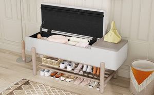 TREXM Farmhouse Upholstered Storage Bench with Hidden Compartment