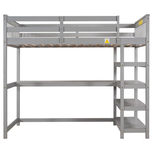 Loft Bed With Storage Shelves And Under Bed Desk