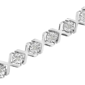 .925 Sterling Silver 1/4 Cttw Miracle Set Diamond "X" Link Bracelet (I-J Color, I3 Clarity) - 7.25"