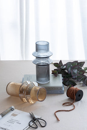 D5.9x11.8'H Fluted Accent Vases with Ribbed Design, Set of 2