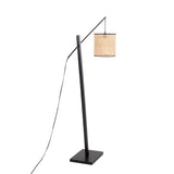 Arturo Contemporary Floor Lamp in Black Wood and Steel with Rattan Shade