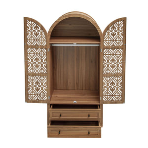 Tall Kitchen Pantry Cabinet With Hollow Carved Doors 2 Drawers And Adjustable Shelves Storage Display Cabinet For Kitchen Dining Room Or Living Room - Walnut