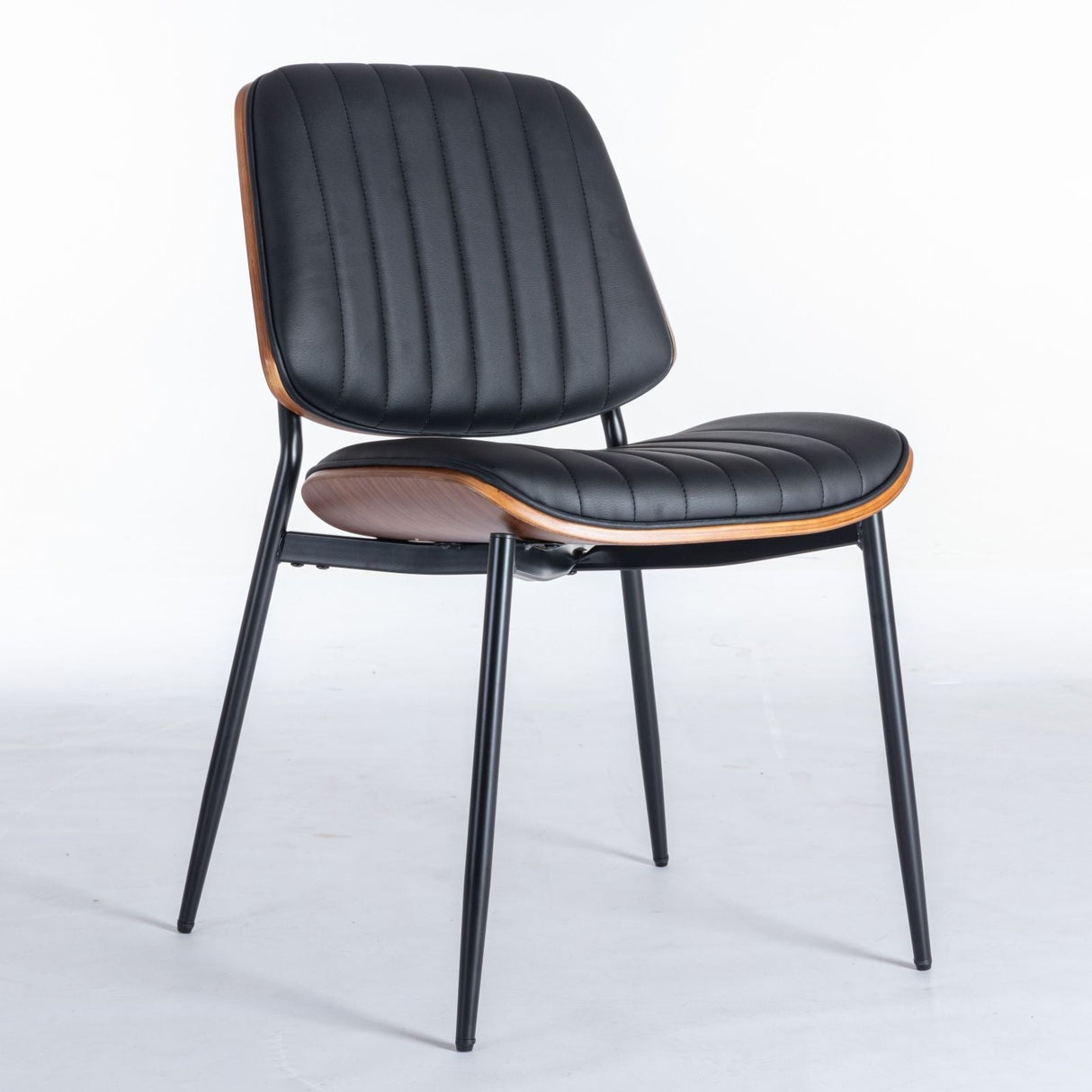 Dining Chairs (Set of 2) Mid-Century Modern Retro Chair With Walnut Bentwood Back Upholstered Seat Metal Legs Adjustable Foot For Kitchen Dining Room Chairs