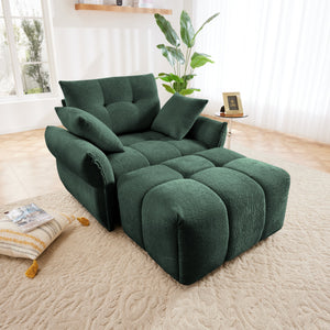 Ergonomic Single Seater Sofa with Ottoman in High-Green Chenille