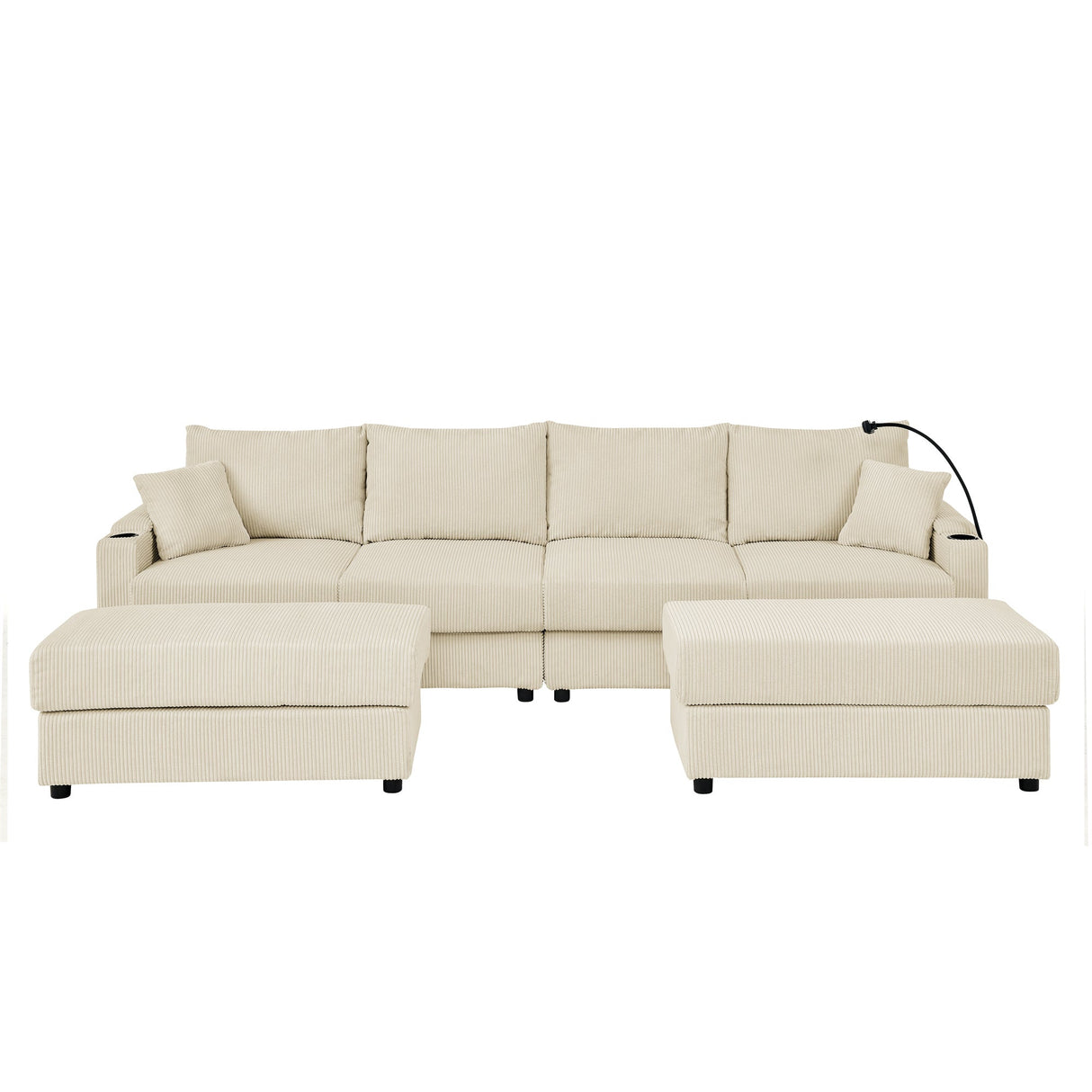 Modern U-Shaped Couch with Storage and Ottomans