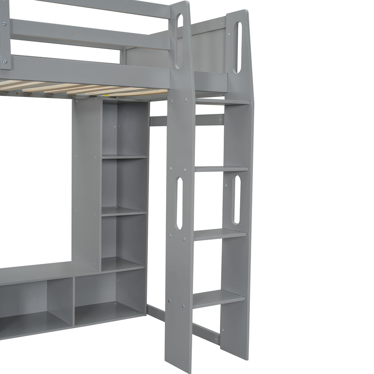 Gaming Loft Bed With Desk, Multi Storage Shelves, LED Lighting, And Hanging Clothes Rack