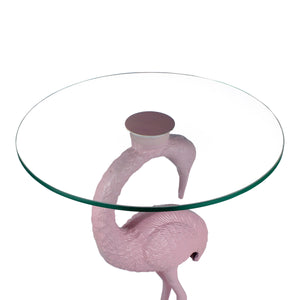 Blanche 25" Classic Mid-Century Glass Top Flamingo End Table, Pink