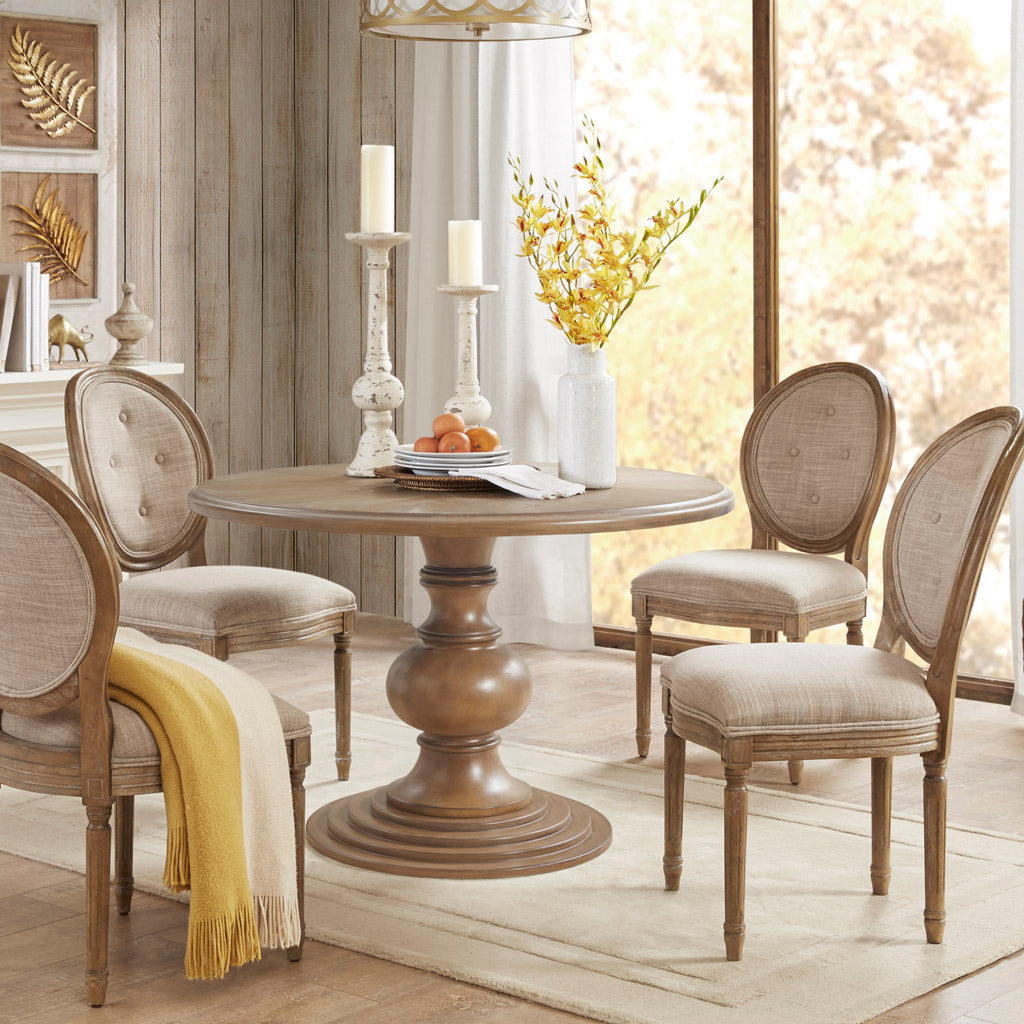 46" Round Pedestal Dining Table with Wood Frame