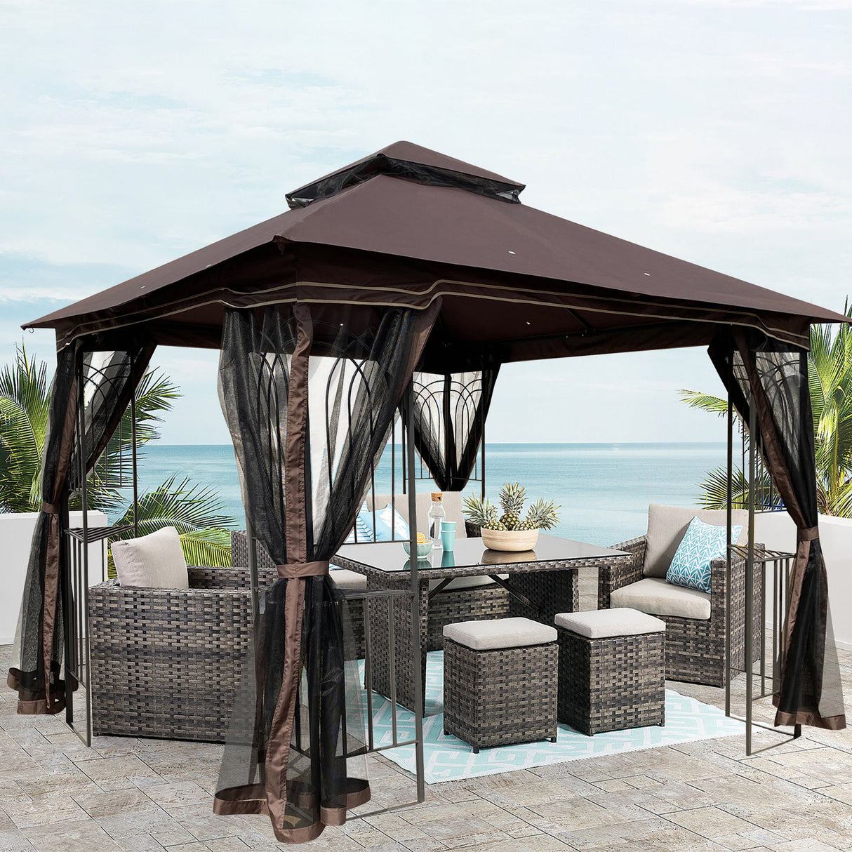 Gazebo tent with double roof & mosquito net