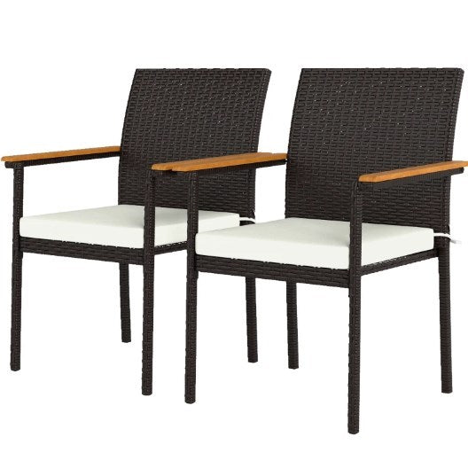Set of 2 Patio Wicker Dining Chairs with Backrest and Armrests