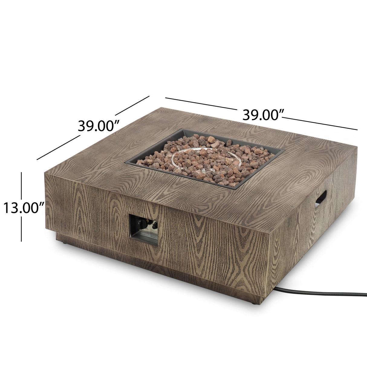 Wellington Square Iron Fire Pit with Wood Pattern Design and 50,000 BTU Output