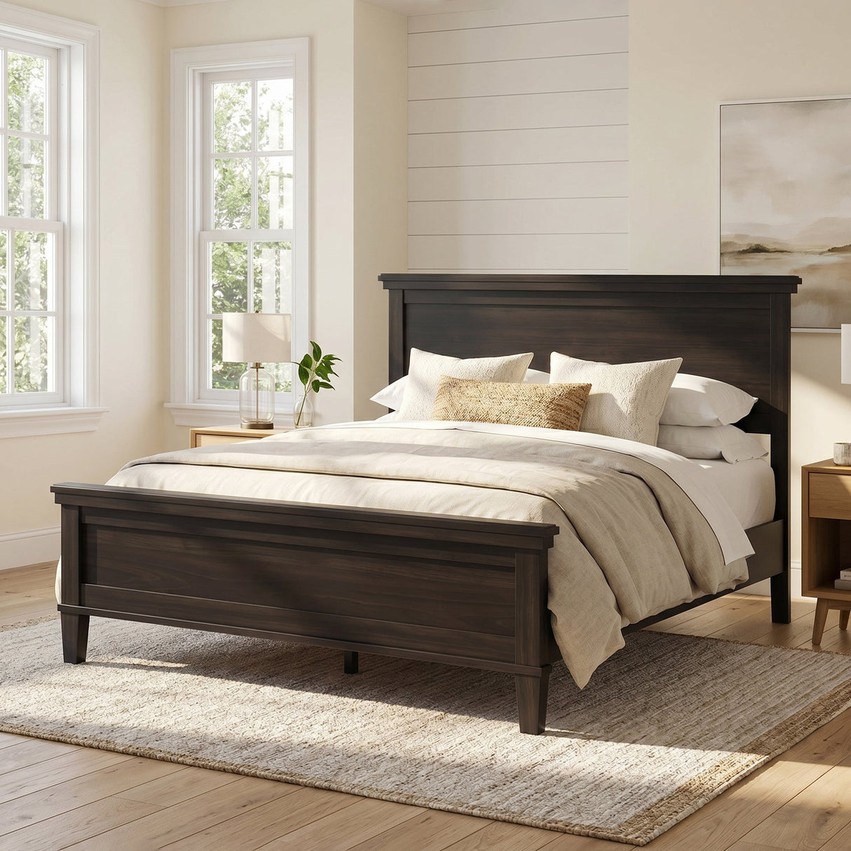 Mid-Century Modern Wood Platform Bed, Queen Size